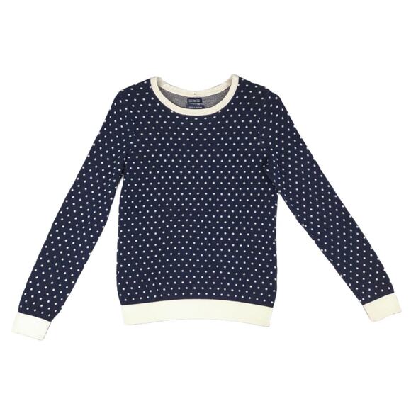 TOMMY HILFIGER Women's L 100% Pima Cotton Navy Polka Dot Sweater, Back Buttons - Picture 1 of 5